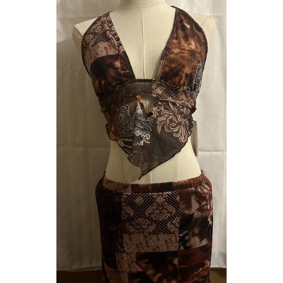 Women's 2pc Boho Western Tie Dye Backless Top & Split Thigh Skirt Outfit - Picture 3 of 16